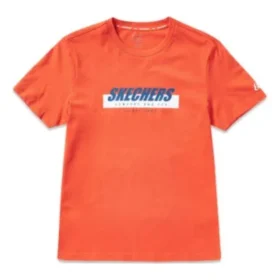 Camiseta de manga corta con estampado Skechers para hombre, naranja y rojo