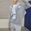 Chaqueta con capucha y cremallera de la serie Casual Letter «Gris-Blanco»