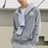 Chaqueta con capucha y cremallera de la serie Casual Letter «Gris-Blanco»