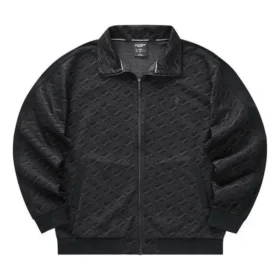 Chaqueta con cuello con cremallera y estampado completo en relieve «Negro Blanco»