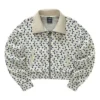 Chaqueta corta con cremallera, cuello alto y estampado de logotipo «Beige Blue White»