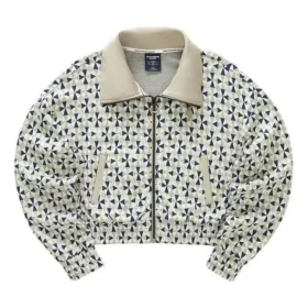 Chaqueta corta con cremallera, cuello alto y estampado de logotipo «Beige Blue White»