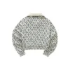 Chaqueta corta con cremallera, cuello alto y estampado de logotipo «Beige Blue White»