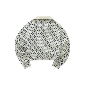 Chaqueta corta con cremallera, cuello alto y estampado de logotipo «Beige Blue White»
