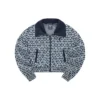 Chaqueta corta con cremallera, cuello alto y estampado de logotipo «Beige Blue White»