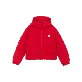Chaqueta corta de plumón con capucha y mangas largas «Blanco Rojo»
