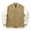 Chaqueta de béisbol con letras estampadas «Beige, blanco y negro»