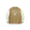Chaqueta de béisbol con letras estampadas «Beige, blanco y negro»