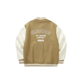 Chaqueta de béisbol con letras estampadas «Beige, blanco y negro»