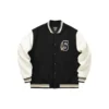 Chaqueta de béisbol con letras estampadas «Beige, blanco y negro»