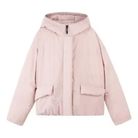 Chaqueta de plumón con capucha, puños elásticos y cremallera oculta en color liso «Rosa-Blanco»