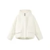 Chaqueta de plumón con capucha, puños elásticos y cremallera oculta en color liso «Rosa-Blanco»