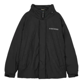 Chaqueta de plumón con capucha y cremallera de color liso «Negro Gris Blanco»