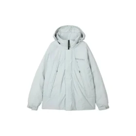 Chaqueta de plumón con capucha y cremallera de color liso «Negro Gris Blanco»