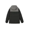 Chaqueta de plumón con capucha y letras en contraste «Negro Gris»