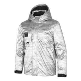 Chaqueta de plumón con capucha y letras impresas «Plata-Negro»