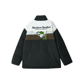 Chaqueta de plumón con cremallera y letras impresas de la serie Sport Lifestyle «Negro, blanco y verde»