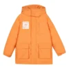 Chaqueta de plumón de longitud media tejida con letras BASIC «Naranja-Blanco»