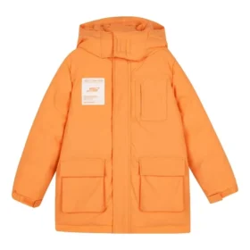 Chaqueta de plumón de longitud media tejida con letras BASIC «Naranja-Blanco»