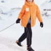Chaqueta de plumón de longitud media tejida con letras BASIC «Naranja-Blanco»