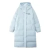 Chaqueta de plumón larga con capucha informal «Azul»