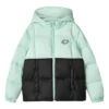 Chaqueta de plumón tejida con capucha y bloques de color informal «Verde Negro»
