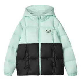 Chaqueta de plumón tejida con capucha y bloques de color informal «Verde Negro»