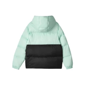 Chaqueta de plumón tejida con capucha y bloques de color informal «Verde Negro»
