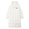 Chaqueta de plumón tejida larga con capucha informal «Blanca»