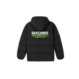 Chaqueta deportiva informal de plumón con capucha tejida «Negro Blanco Verde»