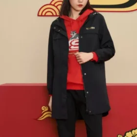 Chaqueta larga informal de la serie CNY «Negro y rojo»