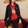 Chaqueta larga informal de la serie CNY «Negro y rojo»