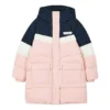 Chaqueta larga informal de plumón «Rosa, blanco y azul marino»