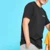 Estampado de punto, manga corta, estilo para pareja, negro