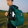 Mochila de tela con cremallera estilo retro para estudiantes «Verde»