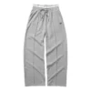 Pantalones casuales rectos de pierna ancha con cintura elástica «Gris Negro»