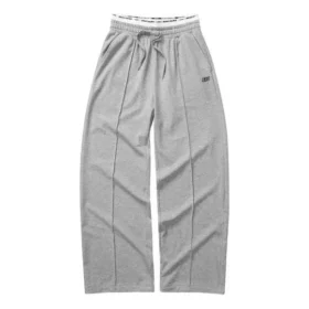 Pantalones casuales rectos de pierna ancha con cintura elástica «Gris Negro»