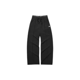Pantalones casuales rectos de pierna ancha con cintura elástica «Gris Negro»