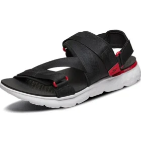 Sandalias deportivas de playa transpirables con velcro, negras y rojas