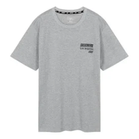 Skechers para hombre, de punto, cuello redondo, manga corta, gris