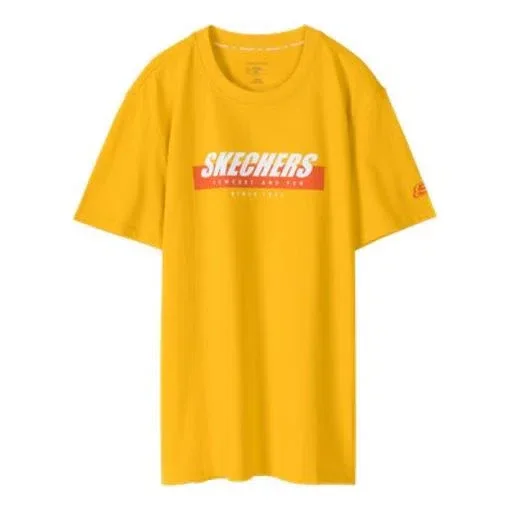 Skechers Sport para hombre con estampado de letras, manga corta, color dorado