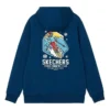 Sudadera con capucha y cordón con gráfico de dibujos animados «Azul marino, negro, blanco, gris»