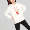 Sudadera de cuello redondo con gráfico de la serie CNY «Blanco Rojo»