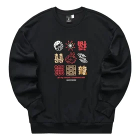 Sudadera de cuello redondo de punto estampado de la serie de Año Nuevo «Negro Rojo Amarillo»