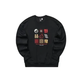 Sudadera de cuello redondo de punto estampado de la serie de Año Nuevo «Negro Rojo Amarillo»