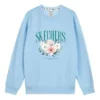Suéter de cuello redondo con estampado floral «Azul, blanco y gris»