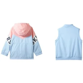 Traje deportivo con capucha y cremallera con letras impresas «Azul Rosa»