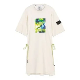 Vestido de manga corta con cordón en la cintura y gráfico del logotipo de la serie Stroll «Blanco Verde»