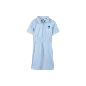Vestido de manga corta con logo estampado que marca la cintura «Blanco, Negro, Azul»