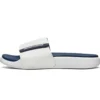 Zapatillas de casa de talón plano con velcro para exteriores, blancas y azules